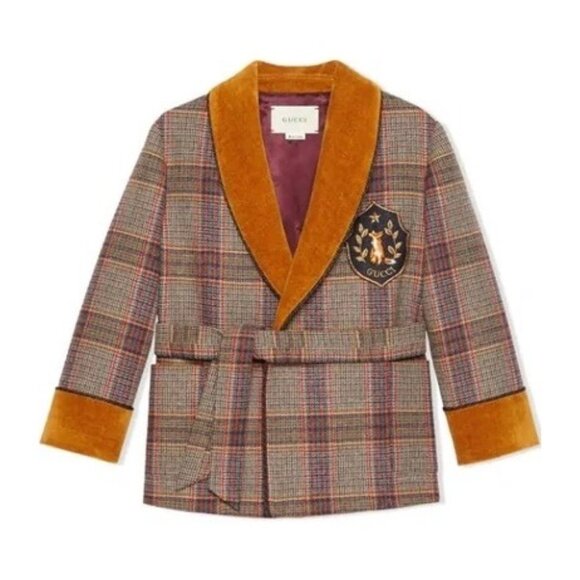 Gucci Kids’ Plaid Belted Coat In Brown Size8